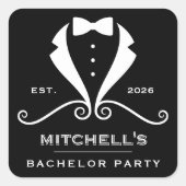Bachelor Party Tuxedo Suit Bowtie Black Wedding Vierkante Sticker (Voorkant)