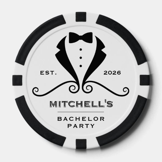 Bachelor Party Tuxedo Suit Bowtie White Wedding Poker Chips (Voorkant)