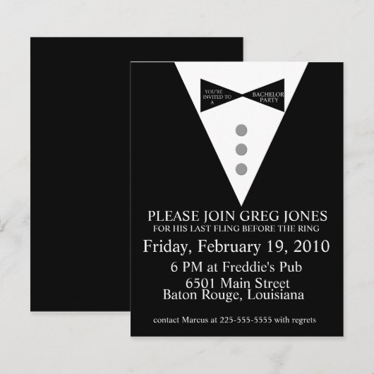 Bachelor Party-uitnodiging Kaart (Voorkant / Achterkant)