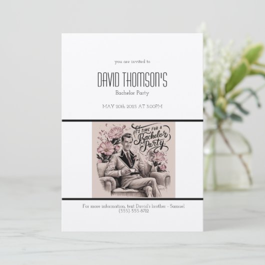  Bachelor Party uitnodiging retro ontwerp (Staand voorkant)