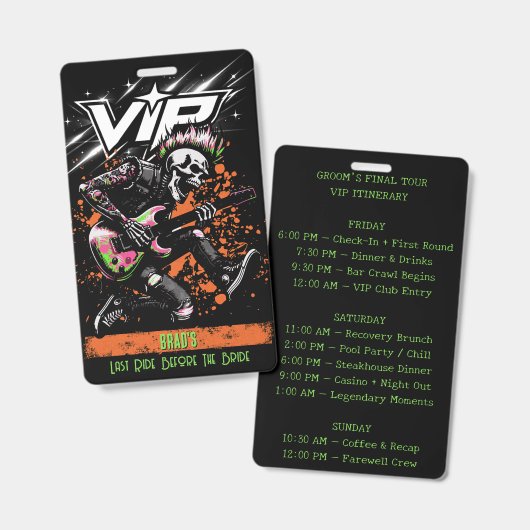 Bachelor Party VIP Badge Backstage Pass (Voor- en achterkant)