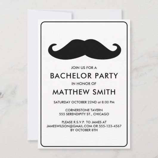 Bachelor Party Zwart Mustache Bruiloft Kaart (Voorkant)
