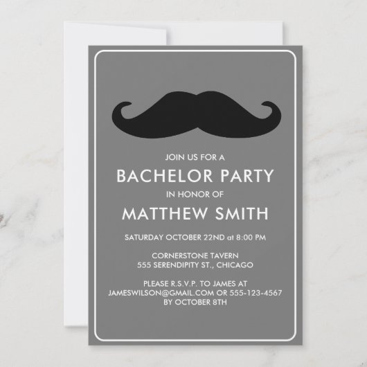 Bachelor Party Zwart Mustache Bruiloft Kaart (Voorkant)