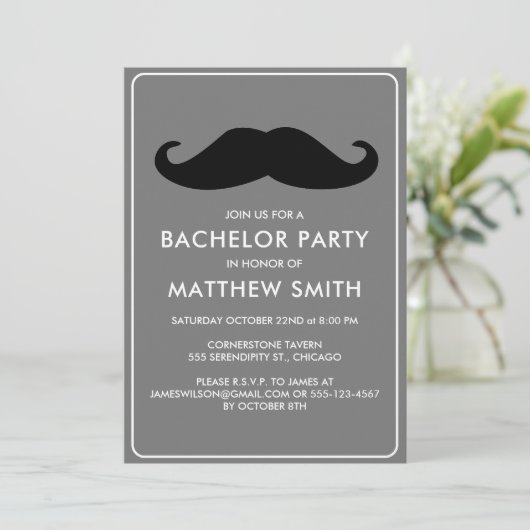 Bachelor Party Zwart Mustache Bruiloft Kaart (Staand voorkant)
