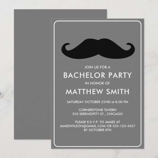 Bachelor Party Zwart Mustache Bruiloft Kaart (Voorkant / Achterkant)