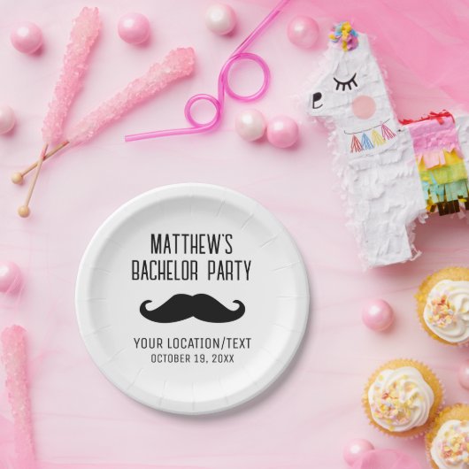 Bachelor Party Zwart Mustache Bruiloft Papieren Bordje (Feest)