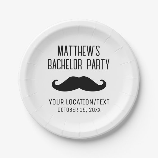 Bachelor Party Zwart Mustache Bruiloft Papieren Bordje (Voorkant)