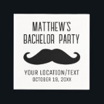 Bachelor Party Zwart Mustache Bruiloft Servet<br><div class="desc">Deze zwarte snor bruiloft servet zal een perfecte aanvulling zijn op je vrijgezellenfeest! Personaliseer met de naam van de bruidegom en de titel van het evenement,  de locatie van het vrijgezellenfeest of een ander aangepast bericht,  en de datum van het vrijgezellenfeest.</div>