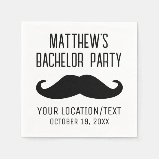 Bachelor Party Zwart Mustache Bruiloft Servet (Voorkant)