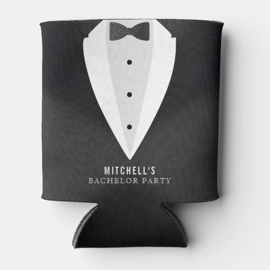 Bachelor Party Zwart pak & Bowtie Blikjeskoeler (Voorkant)