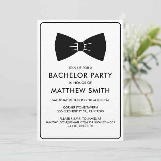 Bachelor Party Zwart Tuxedo Bow Stropdas Bruiloft Kaart (Staand voorkant)