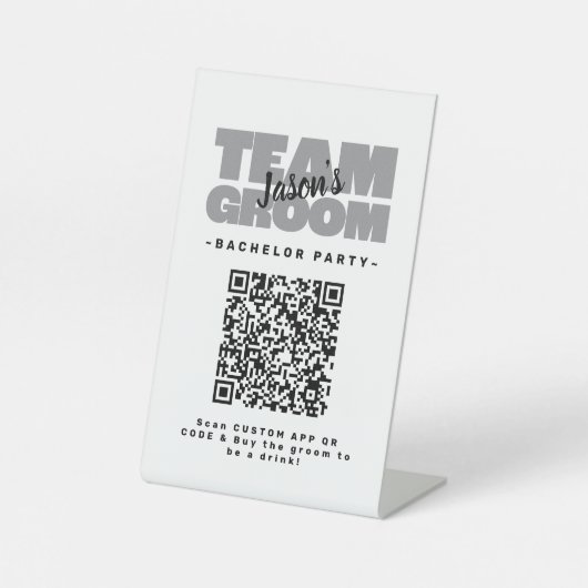 Bachelor QR Code Party Koop Drink Shot Team Groom Reclamebord Met Voetstuk (Voorkant)