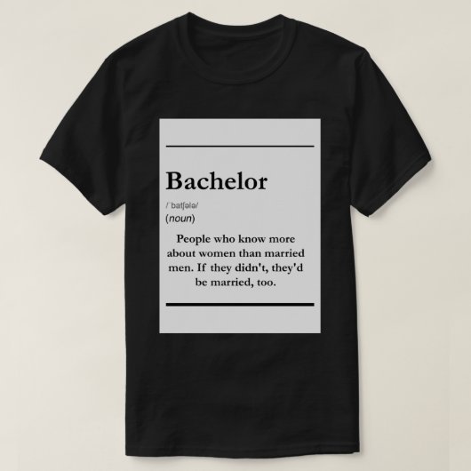 Bachelor - Sticker voor definitie T-shirt (Design voorkant)