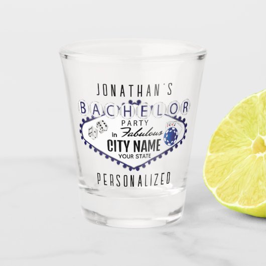 Bachelor - Vegas Poker Style -Dark Blue Shot Glass Glas (Voorkant)