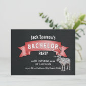 Bachelor vrijgezellenfeest rode lint zwarte metale kaart (Staand voorkant)