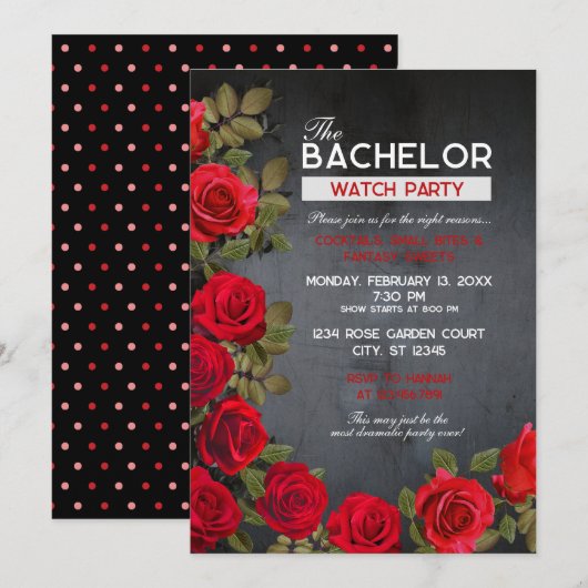 Bachelor Watch Party Invitation, 5 x 7 inch (zwart Kaart (Voorkant / Achterkant)