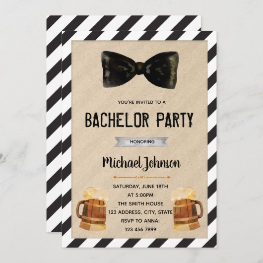 Bachelore-partij: uitnodiging voor themabezoek (Voorkant / Achterkant)