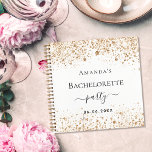 Bacheloretpartij in het Guest Book party white gol Notitieboek<br><div class="desc">Een gastenboek voor een vrijgezellenfeest/vrijgezellenweekend. Een stijlvolle witte achtergrond met een donkerbruine goudglitterglans. Pas een naam aan en voeg deze toe.</div>