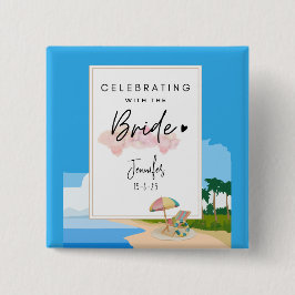 Bachelorette aan het strand - aangepaste kippenfee vierkante button 5,1 cm