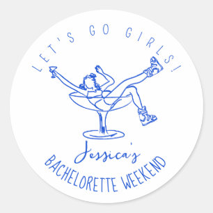 Bachelorette apres ski krabbel hand getrokken retr ronde sticker