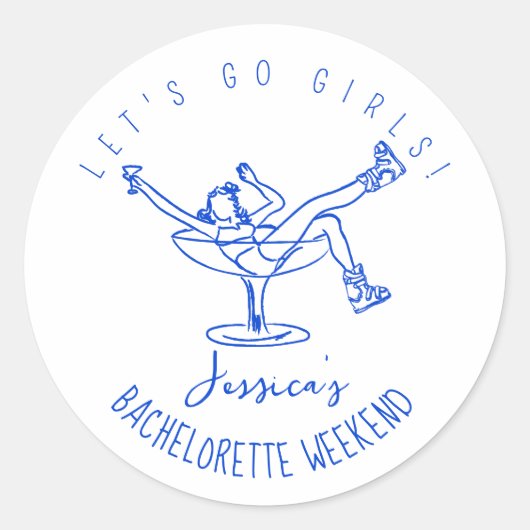 Bachelorette apres ski krabbel handgetekend retro ronde sticker (Voorkant)