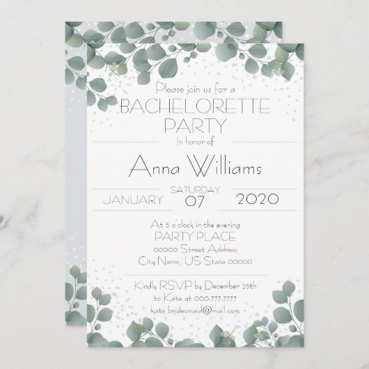 BACHELORETTE ARTIJ Green Eucalyptus Boho Modern Kaart (Voorkant / Achterkant)