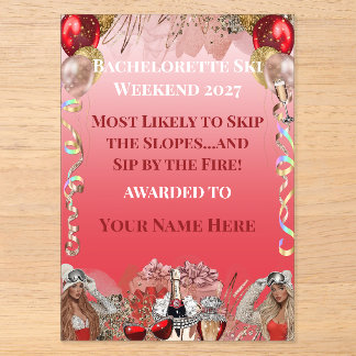 Bachelorette Award Skiverblijf Acryl Award of Uitnodigingen