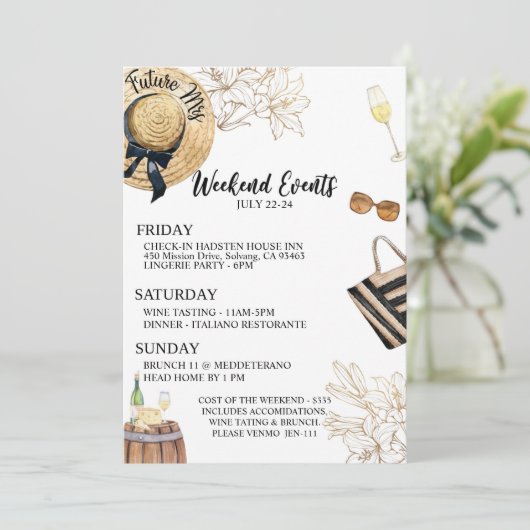 Bachelorette, bachelorette voor wijn, rondvliegend save the date (Staand voorkant)