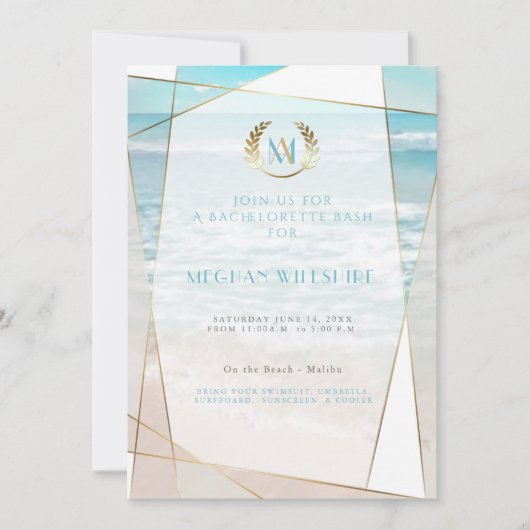 Bachelorette Bash | Modern Monogram Strand Bruilo Kaart (Voorkant)