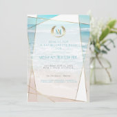 Bachelorette Bash | Modern Monogram Strandhuwelij Kaart (Staand voorkant)