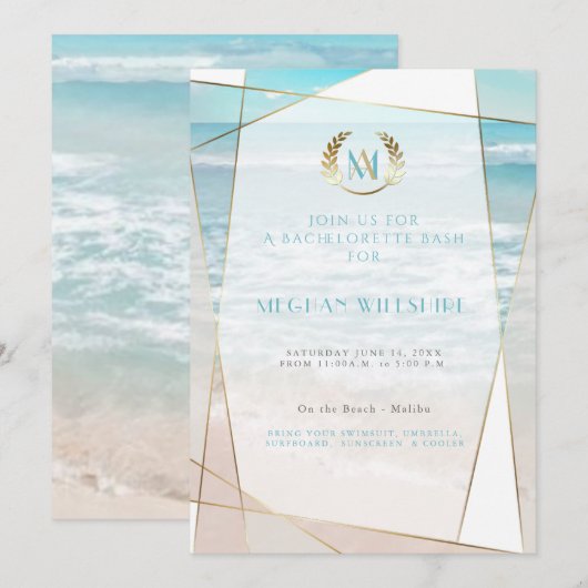 Bachelorette Bash | Modern Monogram Strandhuwelij Kaart (Voorkant / Achterkant)