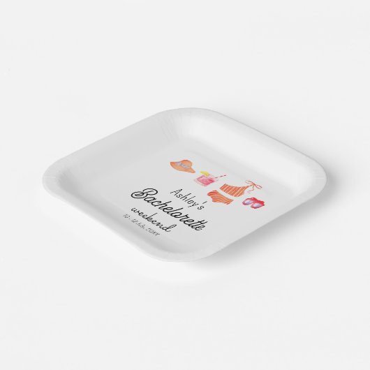 Bachelorette Beach Bikini Weekend Papieren Bordje (Gebogen)