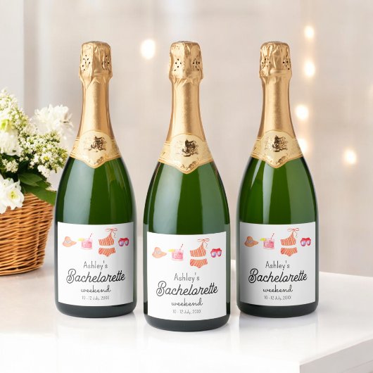 Bachelorette Beach Bikini Weekend Sparkling Wijnetiket