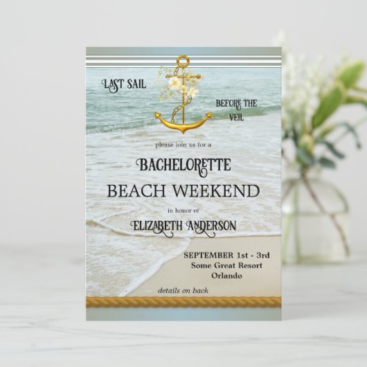 Bachelorette Beach Nautical Weekend Invitation Kaart (Staand voorkant)