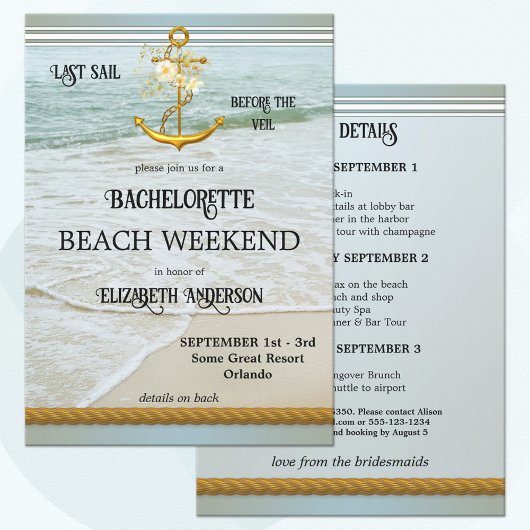 Bachelorette Beach Nautical Weekend Invitation Kaart