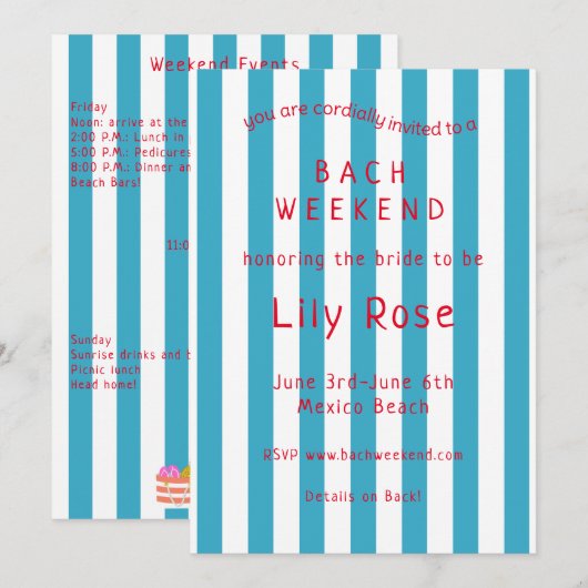 Bachelorette Beach Party Uitnodigen en route Kaart (Voorkant / Achterkant)