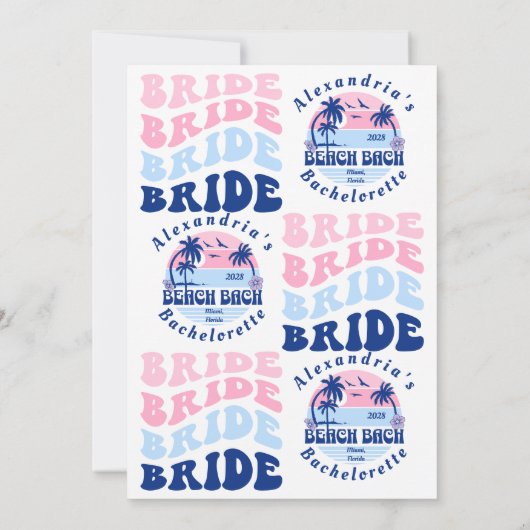 Bachelorette Beach Party Wavy Retro Kaart (Achterkant)