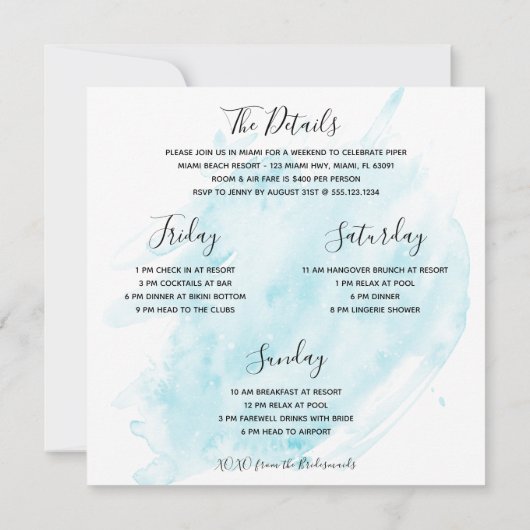 Bachelorette Beach Weekend Getaway Save The Date (Achterkant)