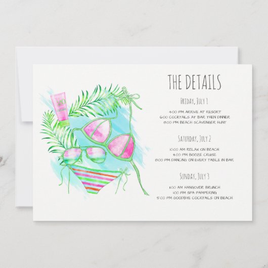 Bachelorette Beach Weekend Itinerary Invitation Kaart (Achterkant)