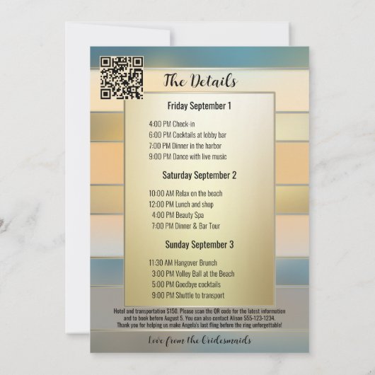 Bachelorette Beach Weekend Itinerary Invitation Kaart (Achterkant)