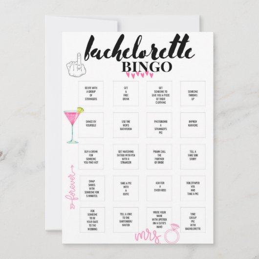 Bachelorette Bingo Hen Party Game Kaart (Voorkant)