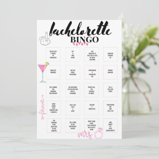 Bachelorette Bingo Hen Party Game Kaart (Staand voorkant)