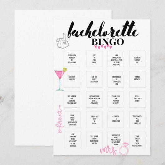 Bachelorette Bingo Hen Party Game Kaart (Voorkant / Achterkant)