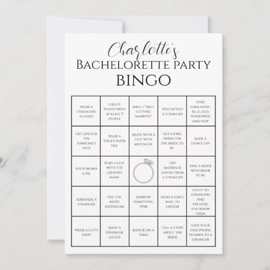Bachelorette Bingo vrijgezellenfeest spel uitdagin Kaart (Voorkant)