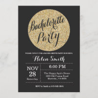 Bachelorette Black Gold Glitter Invitation