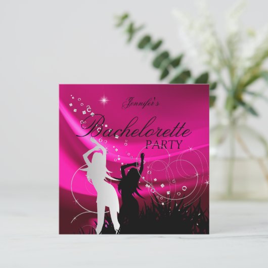 Bachelorette Black Pink White Silver Kaart (Staand voorkant)