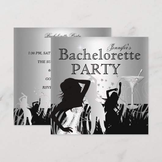 Bachelorette Black Silver Zebra Dance Kaart (Voorkant / Achterkant)