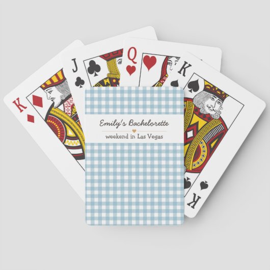 Bachelorette Blau Gingham Patroon Pokerkaarten (Achterkant)