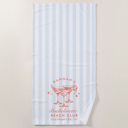 Bachelorette Blau & Rode Retro Moderne Strandtowel Strandlaken (Voorkant)