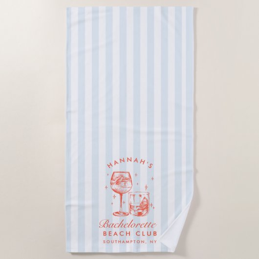 Bachelorette Blau & Rood Retro Moderne Strandhandd Strandlaken (Voorkant)